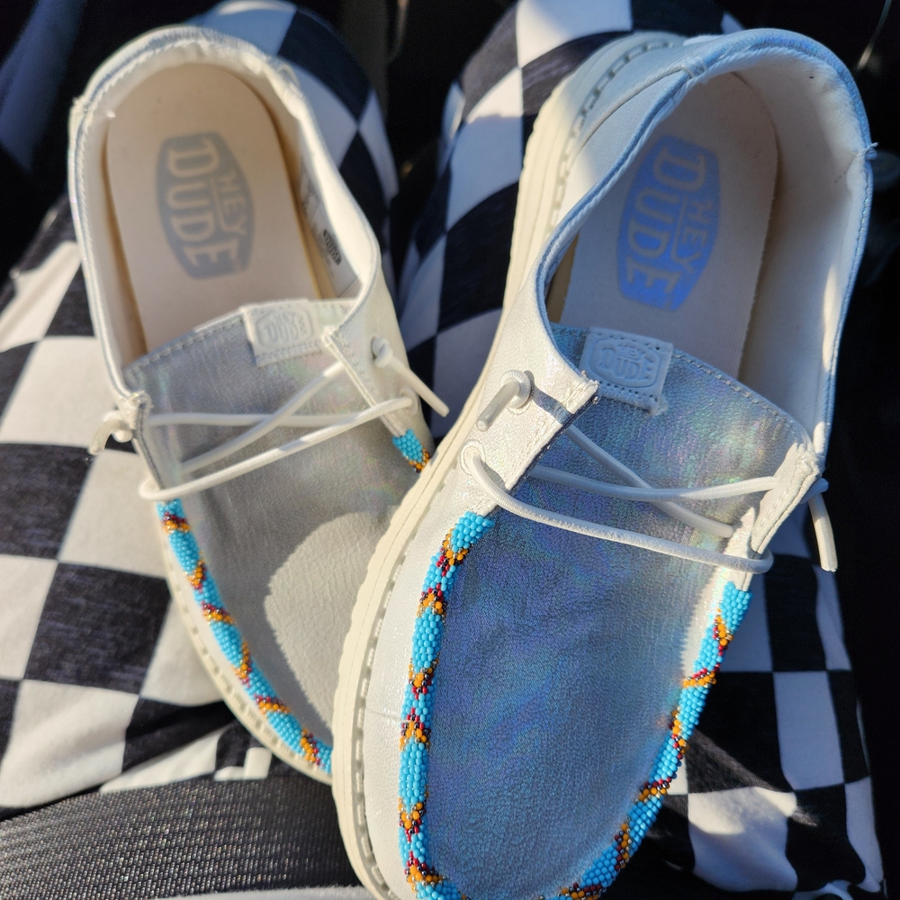 Hey Dude Women's Pearl White and Blue Shoes
